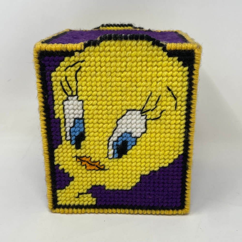 Vintage‎ Tweety Bird Plastic Canvas Tissue Box Cover Looney Tunes Purple Yellow